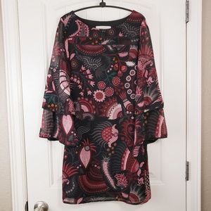 LOFT Black Masquerade Shift Dress w/ Tiere…